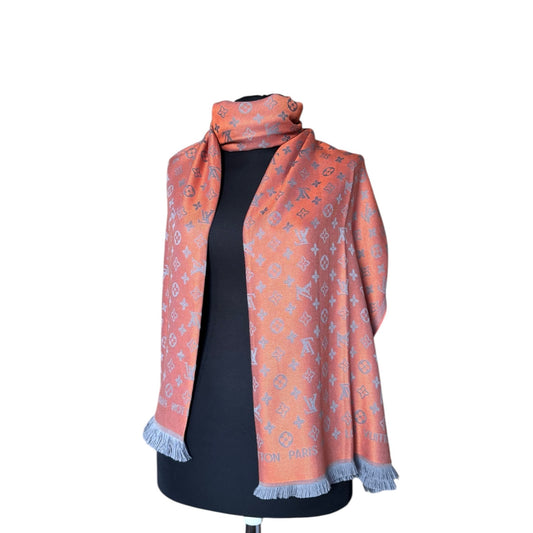 Cotton Shawl - Orange & Grey