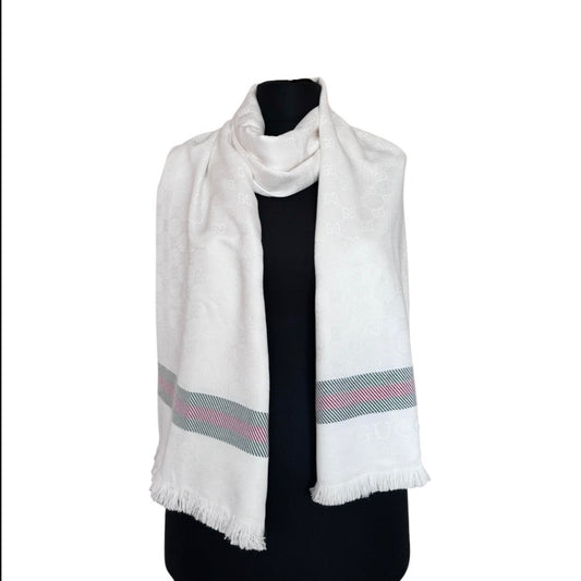 Cotton Shawl - White&White