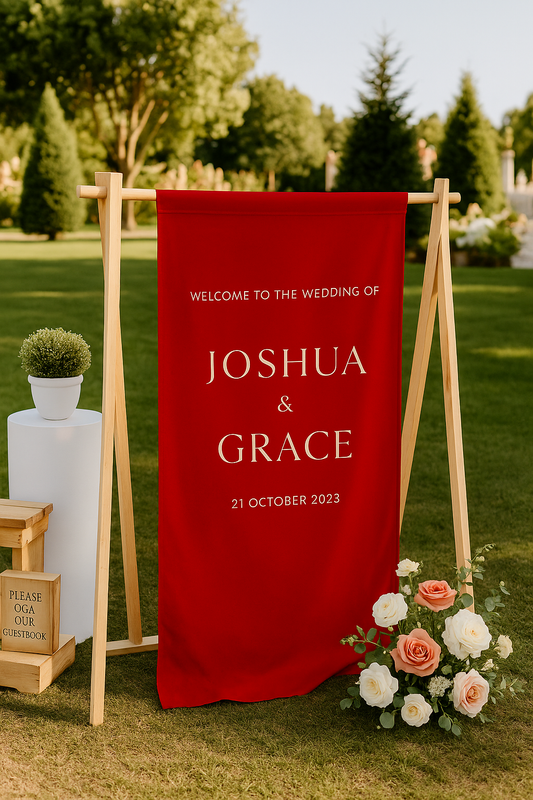 Custom Name Wedding Poster | Boho Wedding Decor | Fabric & Linen Sign | Custom Wedding Banner