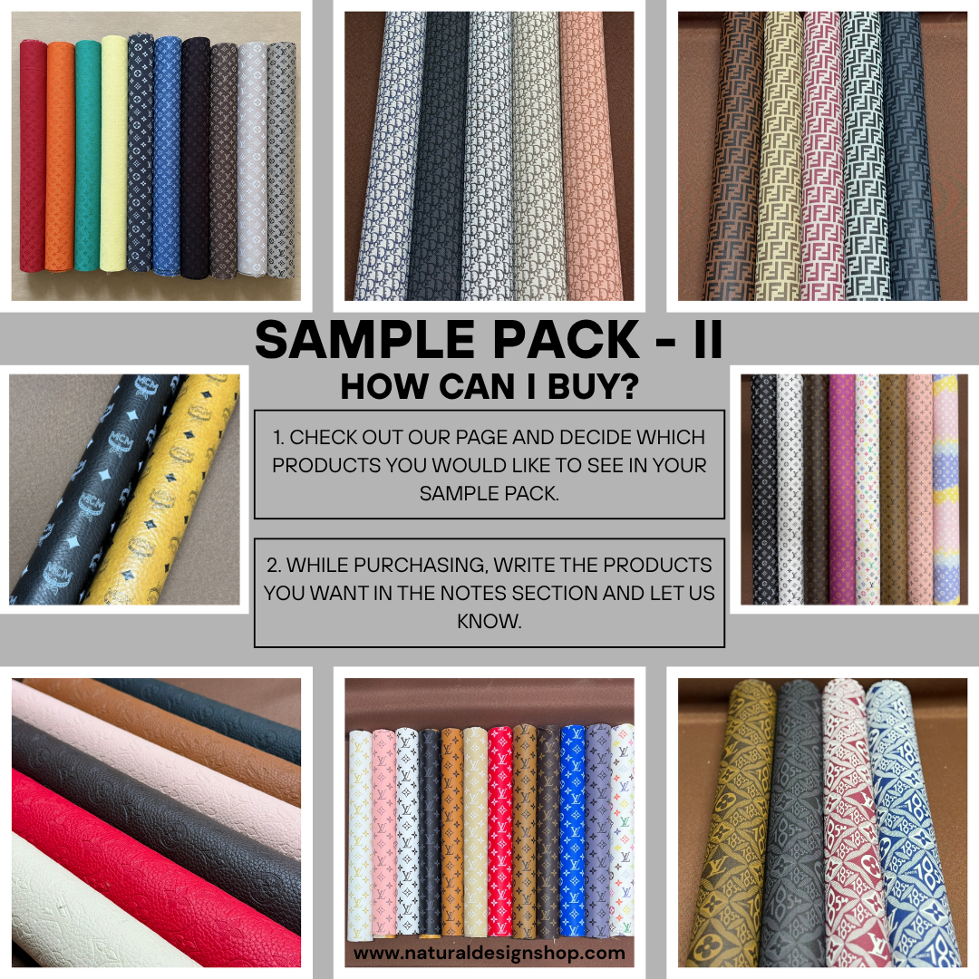 7 Pieces Sample Pack II - Leather & Fabric | Please write the sample you want in the order notes section | 25x50 cm Natural Design Shop